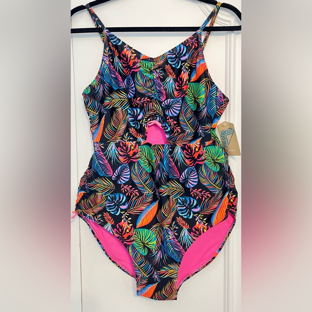 NWT Thereabouts Big Girls Plus Tropical Print Swimsuit XXL 20.5